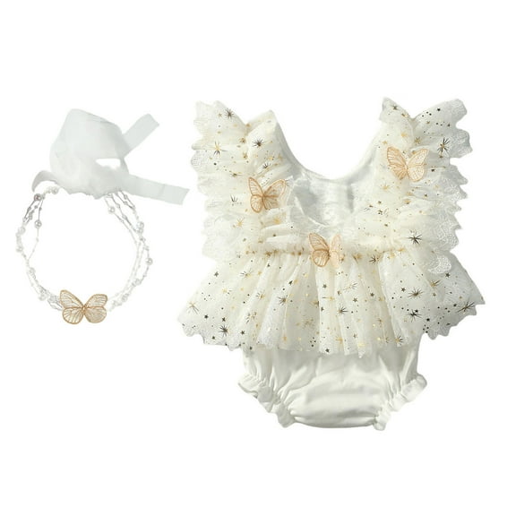 Elegant Lace Butterfly Photography Romper for Newborns Girls Soft Polyester Baby Photoshoots Dress Outfit 0-1 Month