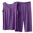 thumbnail image 4 of Nmnitkp Women's Sleeveless Pleated Tank Top Capri Pants Pajama Set, Soft Breathable Loungewear with Pockets, Comfy Two Piece Sleepwear for Summer Purple,XL, 4 of 7