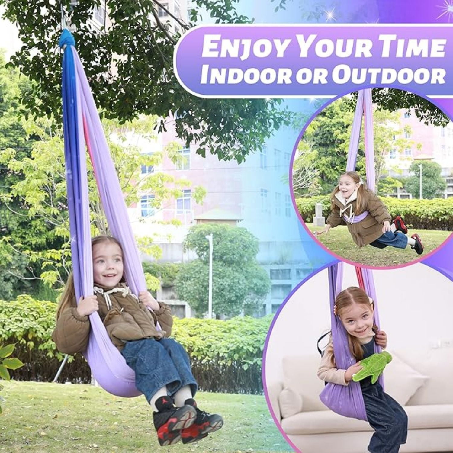 Sensory Swing for Kids & Adults, Double Layer Therapy Cuddle Swing, Holds up to 300lbs