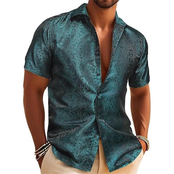 Men's Short Sleeve Button Down Tropical Beach Shirt for Summer Casual Wear