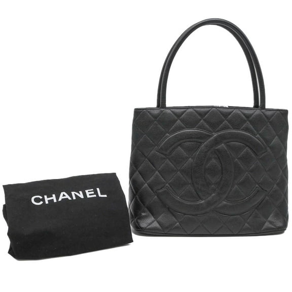 Pre-Owned CHANEL Caviar Skin Reproduction Tote Bag Handbag Black Coco Mark (Good)