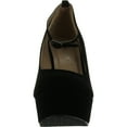thumbnail image 3 of Black Faux Suede Round Toe Ankle Strap Cover Platform Wedge Shoes, 3 of 4