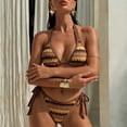 thumbnail image 6 of KPOPLK Bathing Suits for Women 2 Piece Bikini Set Color Block Print High Waisted Swimsuit Summer Swimwear(M,Coffee), 6 of 9