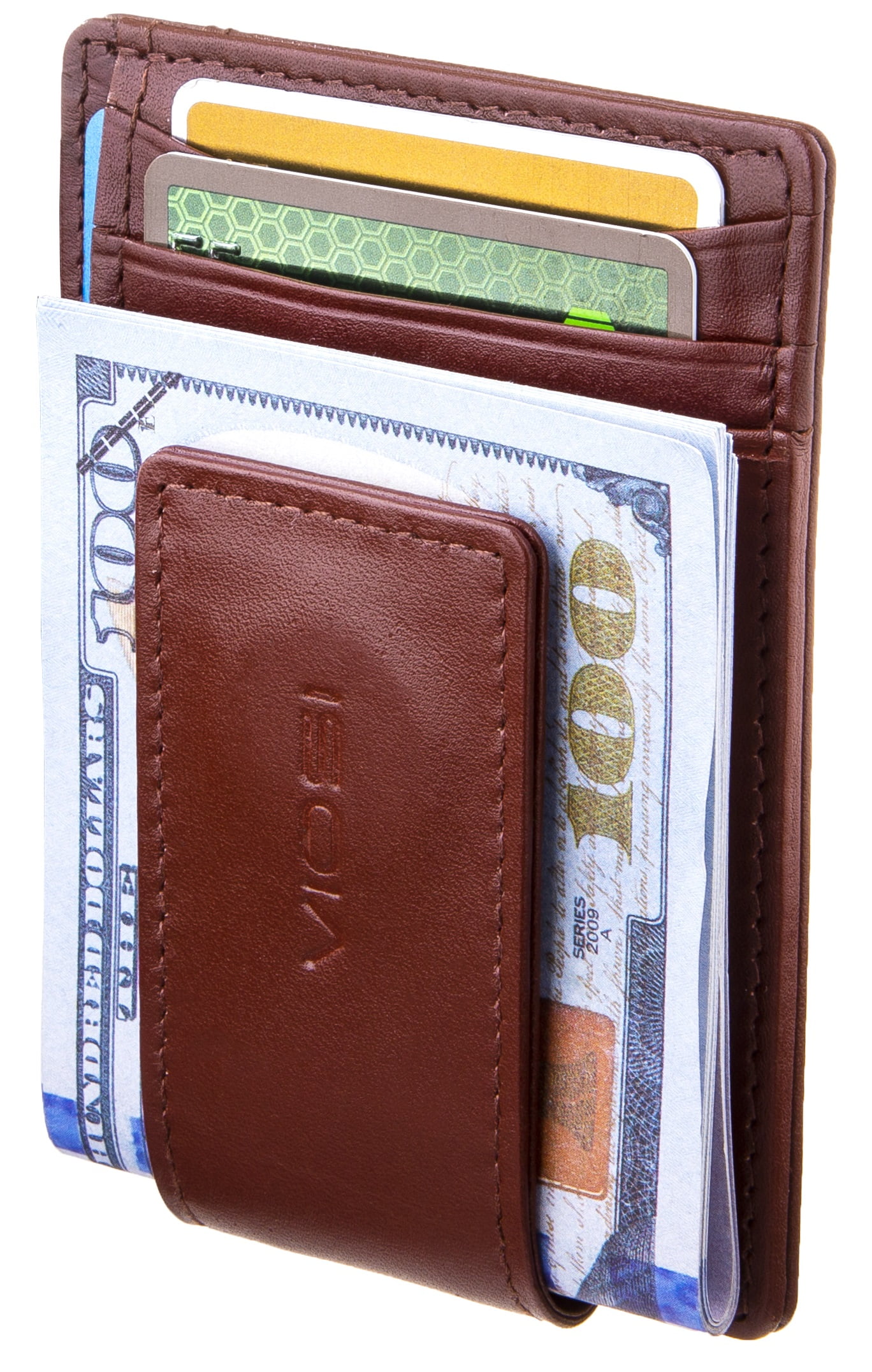 DUDU Slim Wallet with Money Clip for Men in Genuine Leather Colored with 6 Credit Card slots Woods
