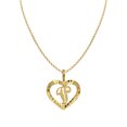 thumbnail image 1 of 14k Yellow Gold Diamond-cut Heart-shaped Initial Letter 'V' Pendant with 1.2mm Rolo chain, 1 of 4