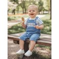 thumbnail image 5 of BemeyourBBs Newborn Baby Boy Summer Clothes Infant Boys Animal Outfit Striped Short Sleeve Romper Elephant Owl Embroidered Overall Suspender Shorts Set, 5 of 9