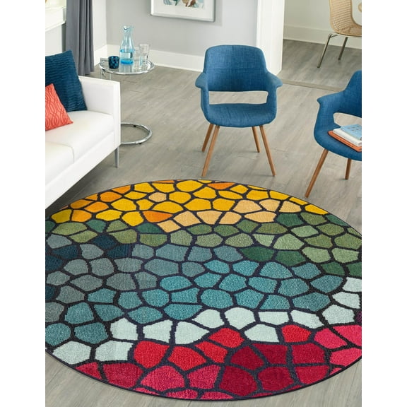 Unique Loom Estrella Collection Area Rug - Madrid (8' Round Multi/Cream)