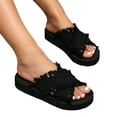 thumbnail image 6 of Women Espadrilles Platforms Sandals Wedge Canvas Open Toe Slippers Vintage Heel Solid Color on Summer Dress Comfortable Trendy Breathable Non Vacation Walking Shoes, 6 of 8