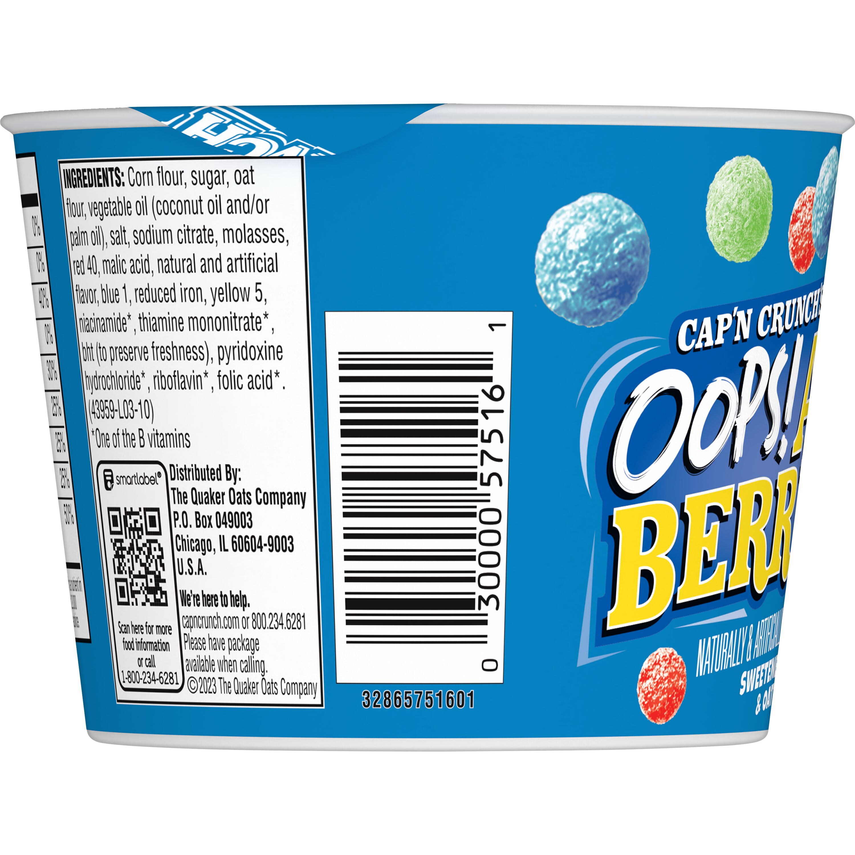 (10 pack) Cap'n Crunch Sweetened Corn & Oat Cereal Oops All Berries Breakfast Cereal, 1.12 oz Cup
