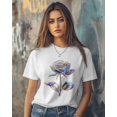 thumbnail image 3 of Women's T-Shirts, Valentine's Day Diamond Flower Cotton Crewneck Tee Short Sleeve Casual Tops Loose Graphic T-Shirt White, 4XL, 3 of 7