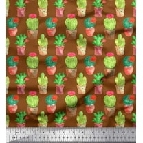 Soimoi Brown Cotton Duck Fabric Cactus With Conical Pot Tree Printed Craft Fabric by the Yard 42 Inch Wide