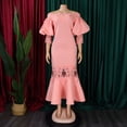 thumbnail image 4 of AURA Womens Off Shoulder Lace Fishtail Midi Dress High Waist Party Cocktail Zipper, 4 of 10