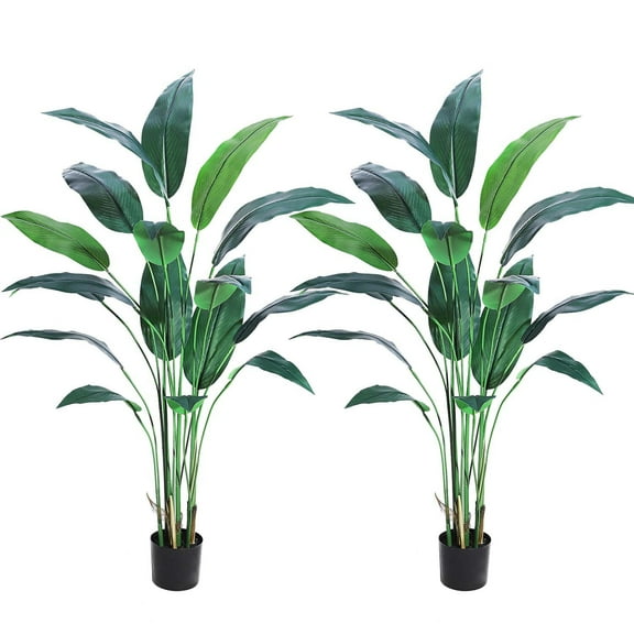 Artificial Bird of Paradise Plant 6FT(72in) Fake Palm Tree for Indoor Outdoor Modern Decor Faux Plants for Home Office Perfect Housewarming Gift with 17 Trunks Faux Leaves 2 Pack