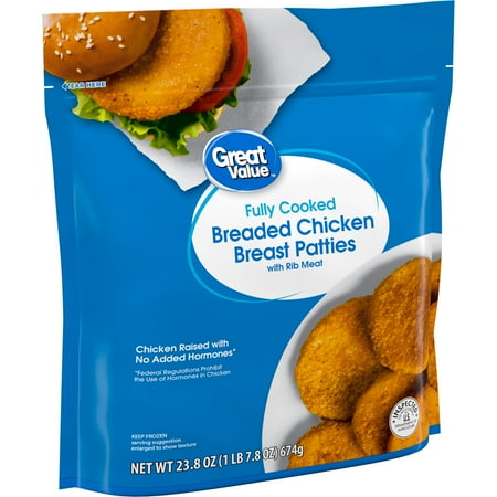 Great Value Chicken Breast Patties Breaded, 23.8 oz (Frozen)