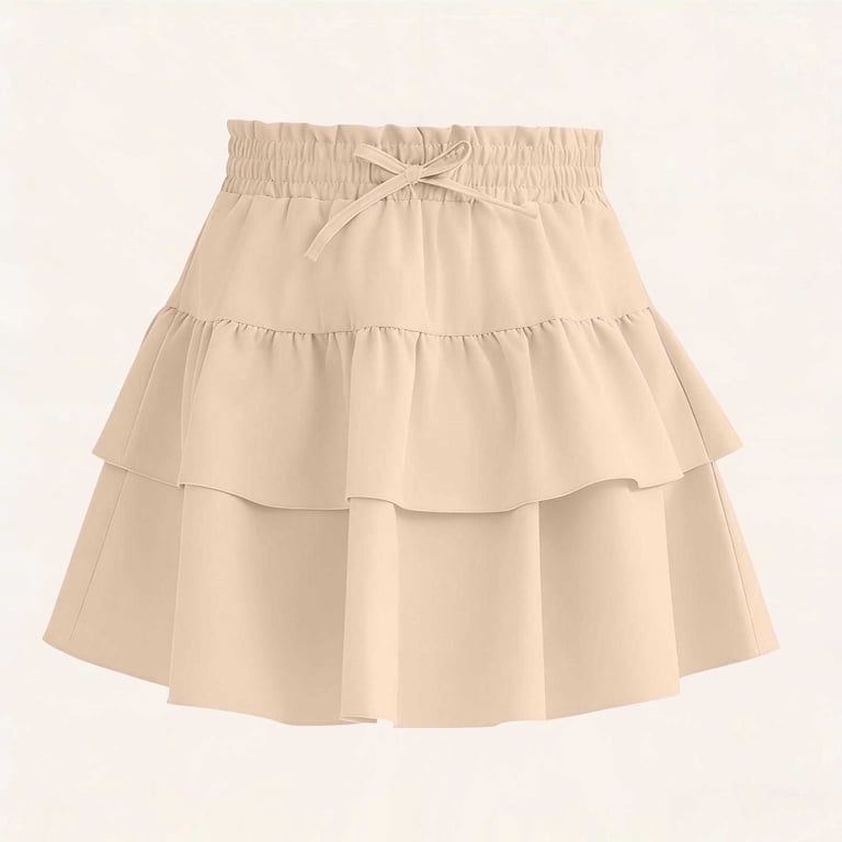 Girls' Flounced Hem Tiered Solid Color Mini Skirt, Chic and