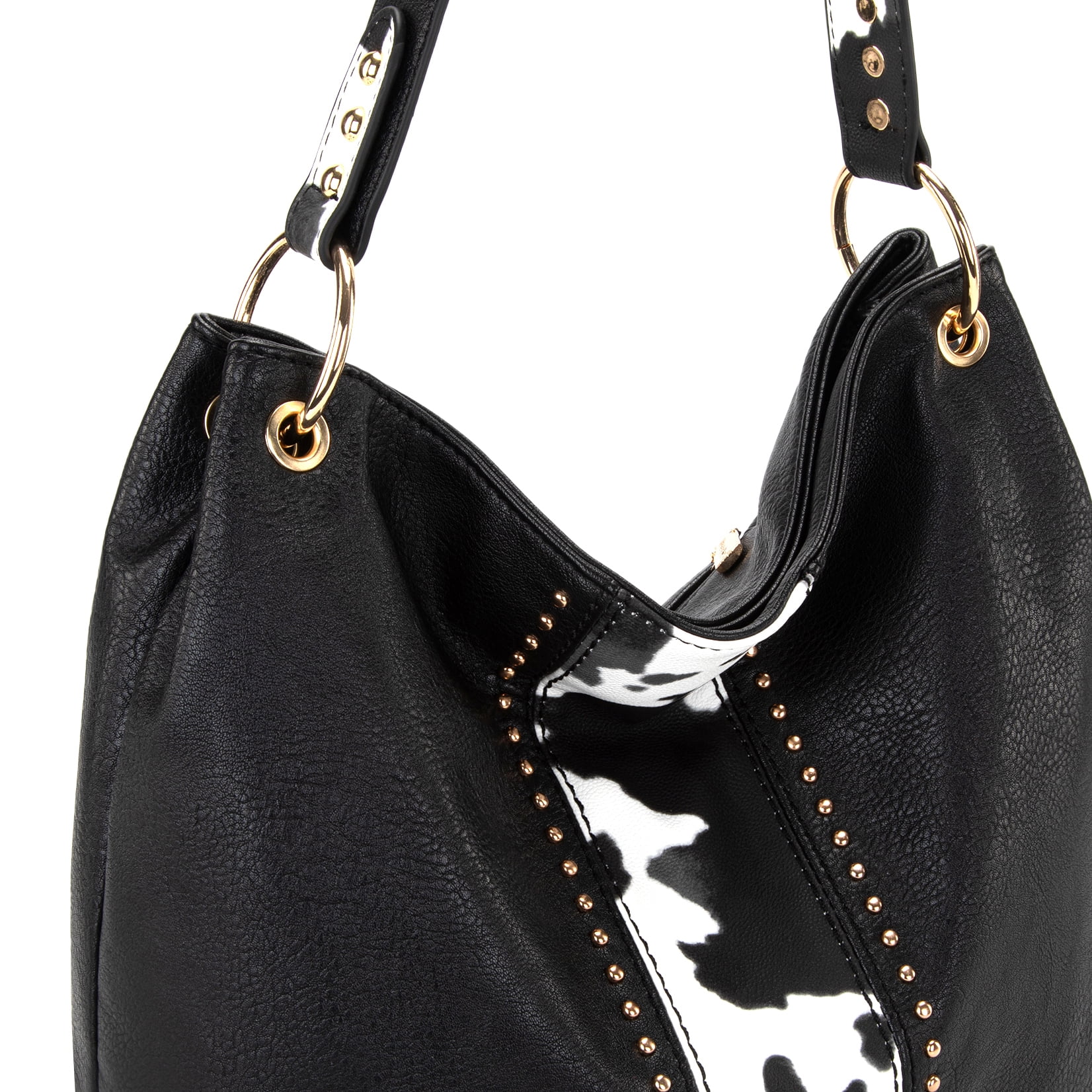 Montana West Purses for Women Hobo Shoulder Handbags with Zipper, Cow Print-Black