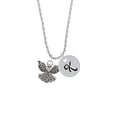 thumbnail image 2 of Delight Jewelry Silvertone Angel with Heart Silvertone Script Initial Disc - K - Charm Necklace, 20"+3", 2 of 4