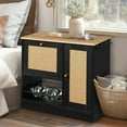 thumbnail image 3 of Noaman Black Vintage Pet Feeding Station with 2 Lockers & Elevated Dog Bowls, 38.58in L x 19.29in W x 8.27in H, Anti-Tipping Design, Side Hooks, Rattan Door, Hidden Storage for Pet Food & Supplies, 3 of 13