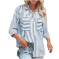 thumbnail image 2 of absuyy Women' Button Up Shirt Turn Down Shirt Striped Long Sleeve Loose Blouses Blue Work Tops Size M, 2 of 6