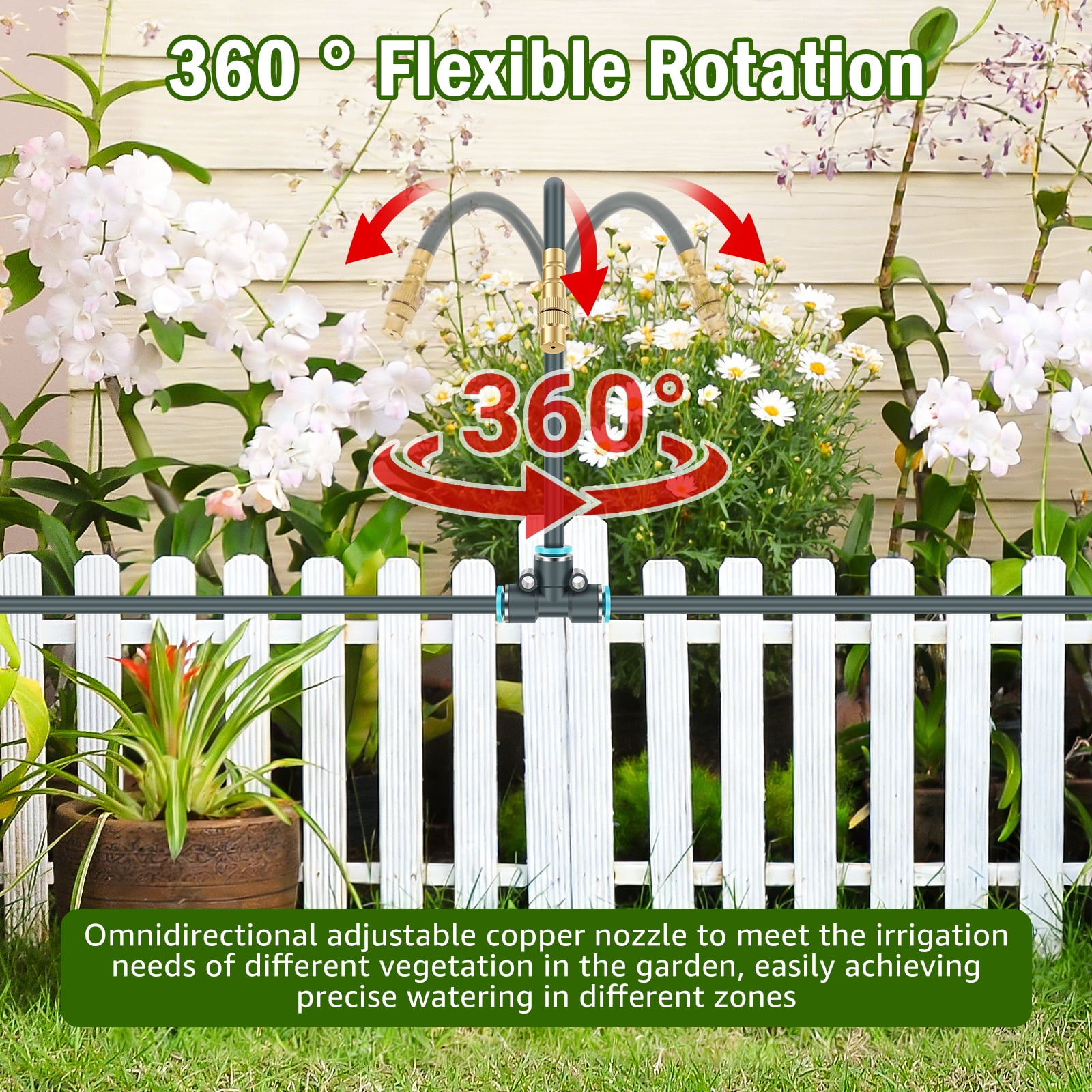 100Ft 1/4inch Drip Irrigation Kit Drip Irrigation System Garden Irrigation Kit with 360° Adjustable Copper Nozzles for Outdoor Greenhouse Lawn