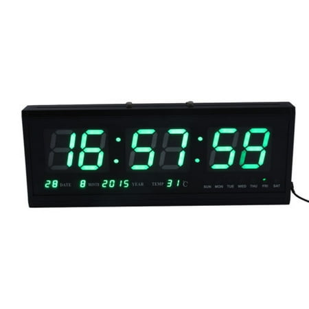 Oversized Wall Clock Sale Digital Large Wall Mounted LED Clock, Oversized 12/24-Hour Display LED Clock with Indoor Temperature and Calender Support(Green) ()