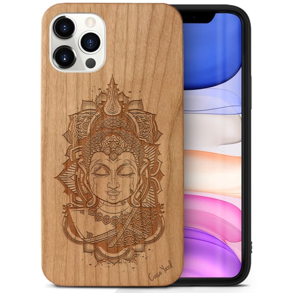 Case Yard Wooden Case Outside Soft TPU Silicone Slim Fit Shockproof Wood Phone Cover for Girls Boys Men and Women Supports Wireless Charging Buddha Art Lady Design case for iPhone-12-Pro-Max
