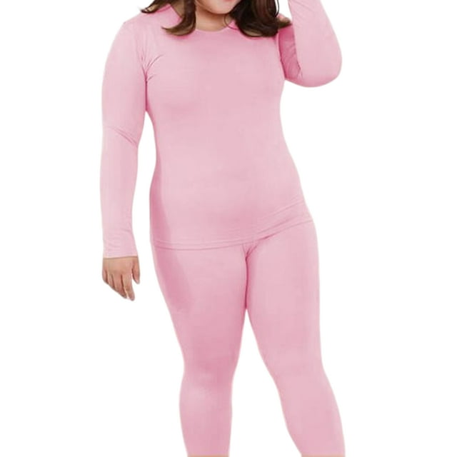 Minnieouse Ropa interior térmica Ropa de mujer suave Transpirable Amigable con la piel Otoño Ropa de abrigo de manga larga Ropa interior conjuntos de ropa Rosado L