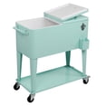 thumbnail image 6 of SALE CLEARANCE 80qt Outdoor Steel Rolling Cooler Cart for Cookouts, Tailgating, BBQ w/Bottle Opener, Catch Tray, Drain Plug, and Locking Wheels - Green, 6 of 8
