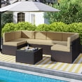thumbnail image 3 of Kinbor 7Pcs Outdoor Patio Furniture Sets PE Wicker Rattan Sectional Sofa Set with Washable Couch Cushions, Khaki, 3 of 9