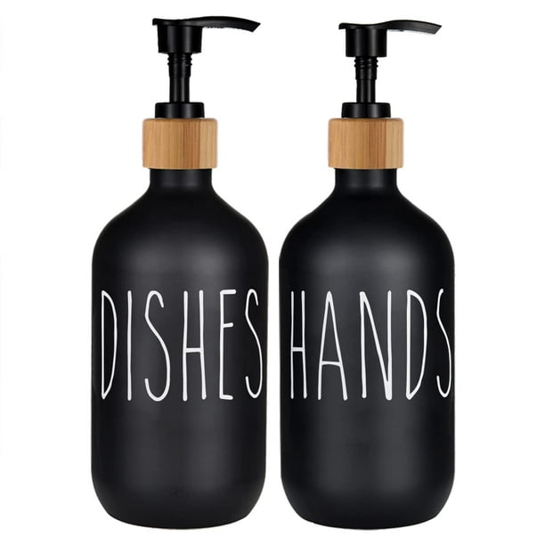 Black Soap Dispenser Set,16 oz Dish Soap Dispenser for Kitchen Sink