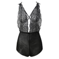 thumbnail image 3 of Levmjia Womens Halter Lace Mesh One Piece Lingerie Set Deep V Backless Floral Sleepwear Bodysuit Soft Stretch Date Nights Solid Color, 3 of 6