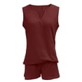 thumbnail image 4 of Aueoeo Two Piece Set for Women Fashion Sleeveless Tennis Outfits Casual V Neck Top Elastic Short Textured Dressy Casual Outfits, 4 of 5