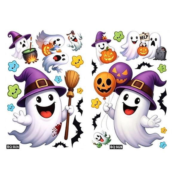 Halloween Window Decorations with Ghost and Bat Clings, Spooky Static for Glass, Party Decor 2 Pack