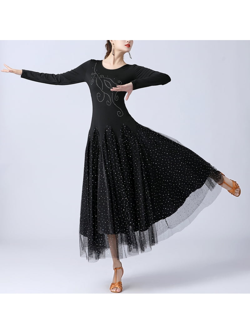 knee length dresses for ladies Sequin Velvet Dance Dress With Mesh Sleeves main image 0