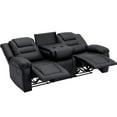 thumbnail image 3 of PU Leather Reclining Sofa with Center Console, Home Theater 3-Seater Manual Recliner Couch with 2 Cup Holders & Adjustable Back&Footrest for Living Room or Office, Black, 3 of 8
