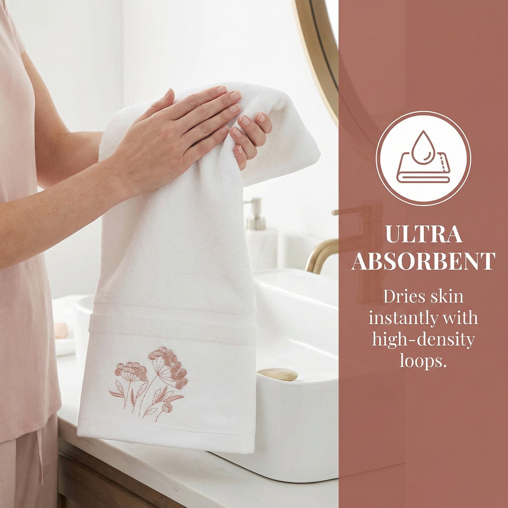 REGALWOVEN Floral Embroidered Hand Towels for Bathroom, Flowers Plant Soft Absorbent Hand Towel Set for Home Decor, 29" x 13" White 4pk