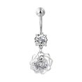 thumbnail image 2 of SmartBy Belly Button Rings Stainless Steel Hollow Flower Dangle Body Piercing Jewelry Rhinestone Navel Ring for Women, 2 of 7