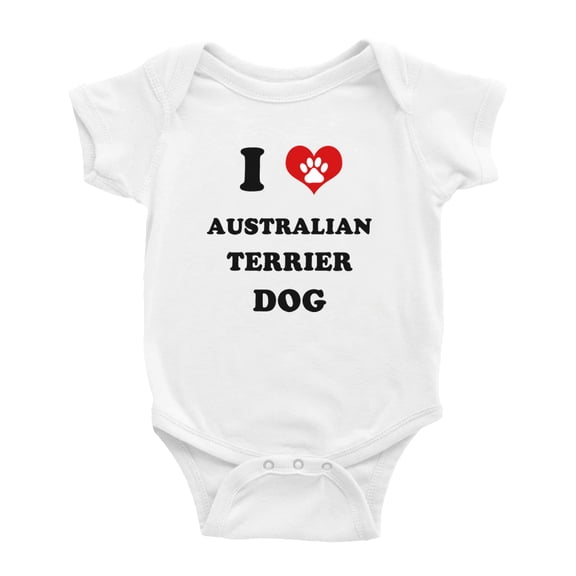I Heart Australian Terrier Dog Funny Cute Baby Bodysuit Romper (White, 18-24 Months)