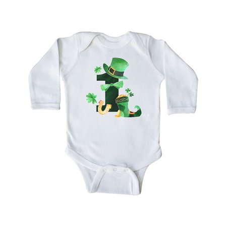 

Inktastic St. Patrick s 1st Birthday Green Hat with Bow Tie Gift Baby Boy or Baby Girl Long Sleeve Bodysuit