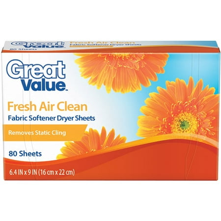 Great Value Fresh Air Clean Fabric Softener Dryer Sheets, 80 count