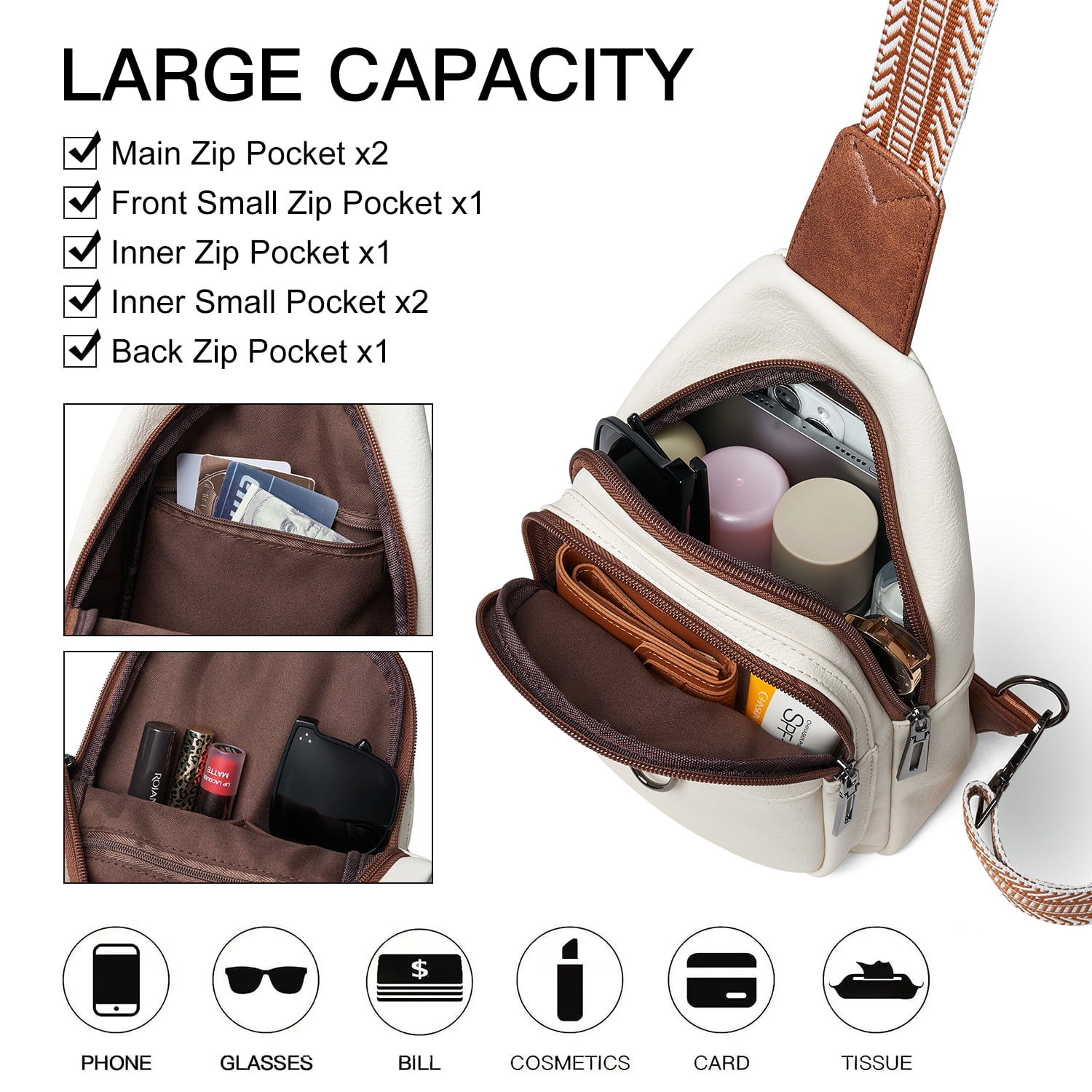 7L Crossbody Sling Bag, Anti-Theft Travel Chest & Belt Bag for Women and Men, Faux Leather