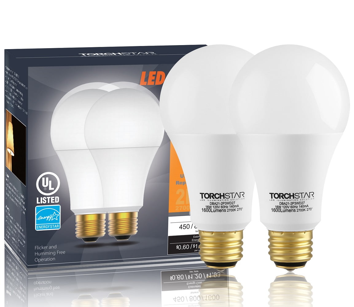 2 Pack 3 Way A21 LED Light Bulb for Bedroom, 40/60/100W Equivalent