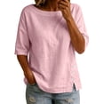 thumbnail image 2 of Womens Tops Elbow Length Sleeve Tshirts for Women Crew Neck Solid Color Button Summer Fall T-Shirts, 2 of 7