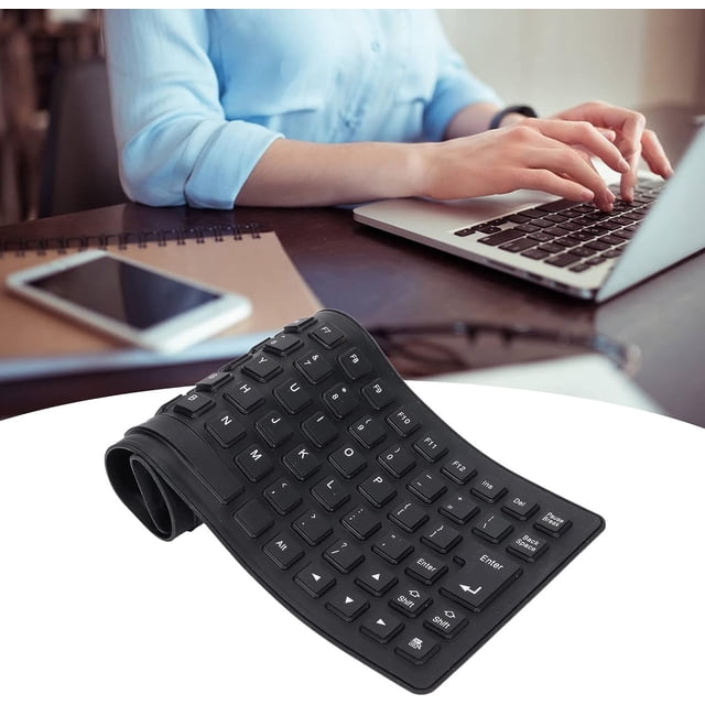 Teclado de silicona plegable, teclado enrollable a prueba de agua con cable USB, teclado flexible plegable, escritura delgada, suave y silenciosa, 85 teclas (negro)