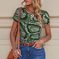 thumbnail image 6 of KLL Women 's Crew Neck Bodysuit Jumpsuits Green Snakeskin Print Short onesies Stretch T Shirts, 6 of 7