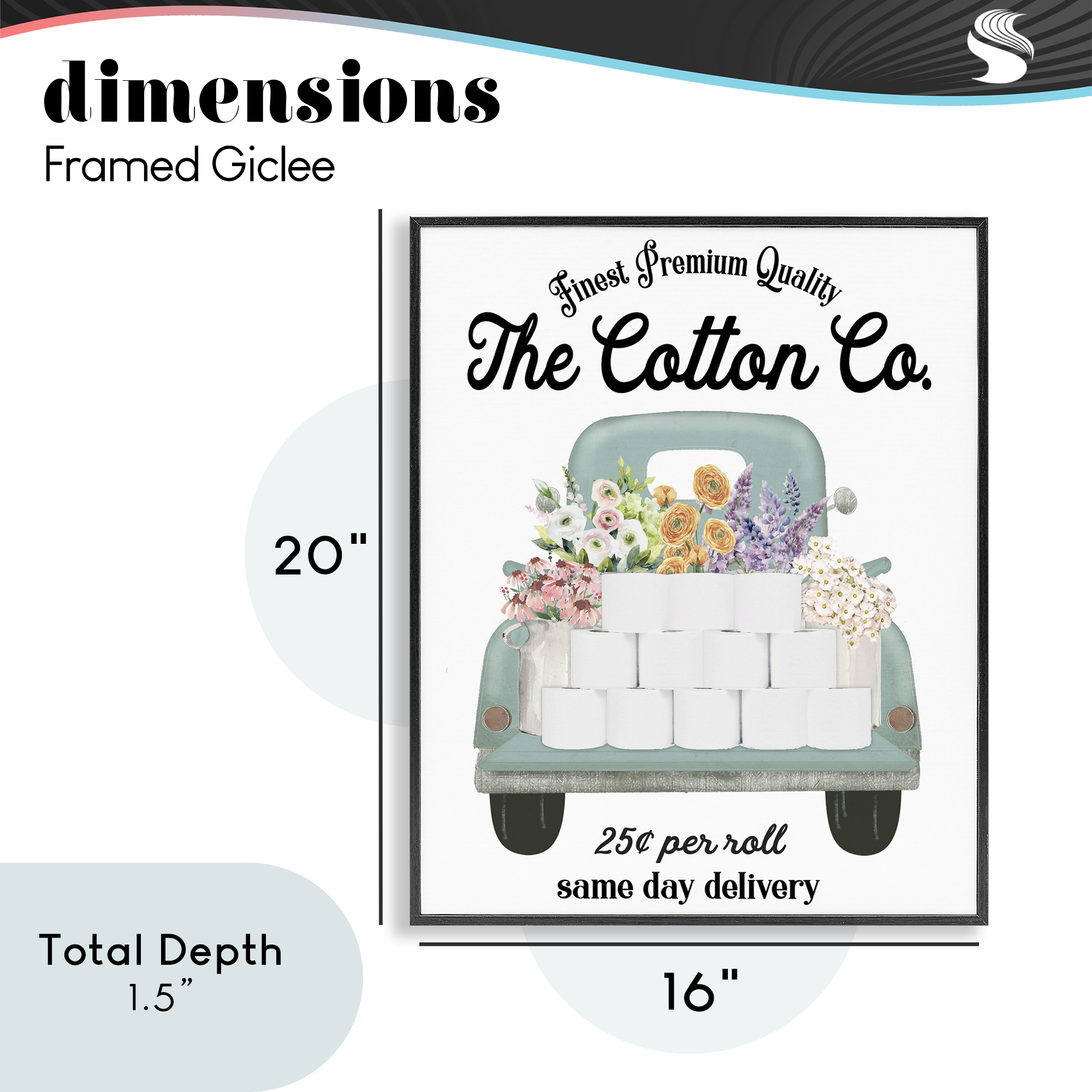 Toilet Paper Delivery Truck Black Framed Giclee Art, design by Lettered and Lined