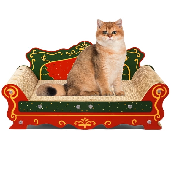 Sofa Shaped Cat Scratching Couch, Christmas Theme Thick Cat Scratching Cardboard,Cat Lounge Bed for Indoor Cat Rest&Play,Cat Sofa Scratcher Pad (23 "L X 12.2" W X 6.7" H)