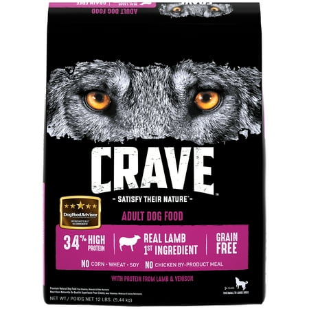 Jun20/2024)) Crave Grain Free Adult Dry Dog Food With Protein From Lamb and Venison, 12 lb