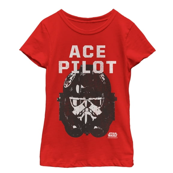 Girl's Star Wars Resistance Stormtrooper Helmet  Graphic Tee Red Small