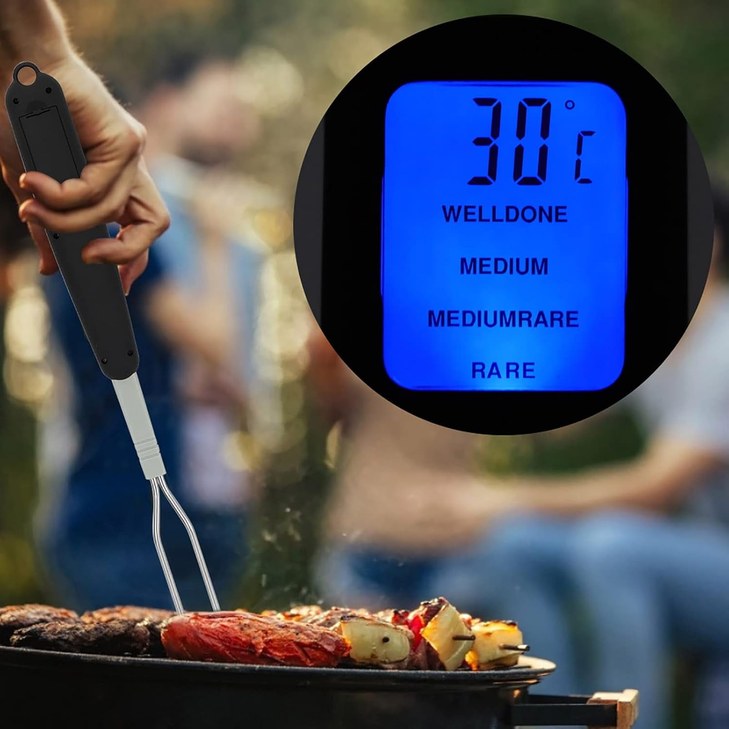 Digital Meat Thermometer Fork, Fast Read Grill with LED Display and Stainless Steel Probes for Steak Chicken Pork Turkey Hot Grilled Food